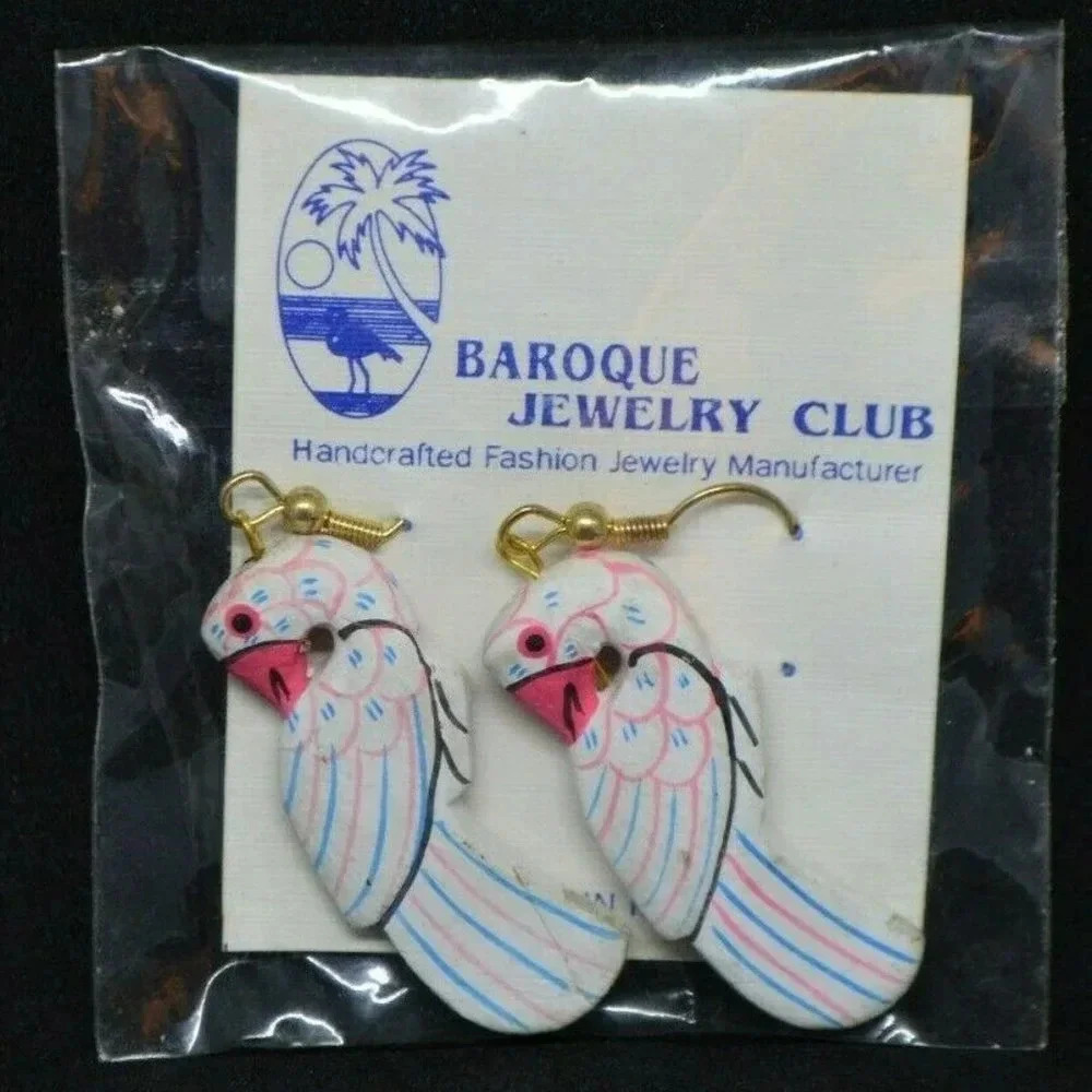 Baroque Jewelry Club White Pink Blue Painted Bird